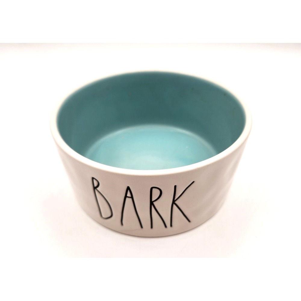 Rae Dunn Dog Bowl Ivory "BARK" HTF Blue Interior Artisan Magenta Collection